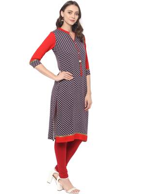 Navy-blue printed rayon kurti 3