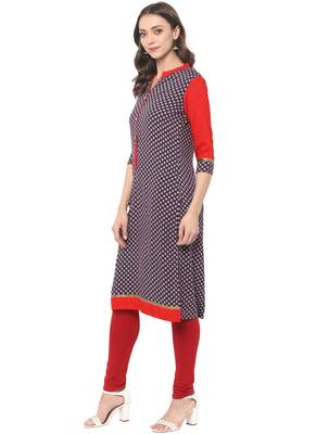 Navy-blue printed rayon kurti 4