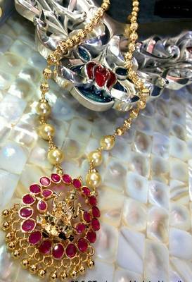 Kempu And Pearl Laxmi Necklace Set 1