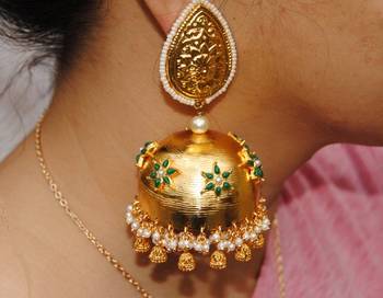 Golden Pearl Jhumka Earrings 2