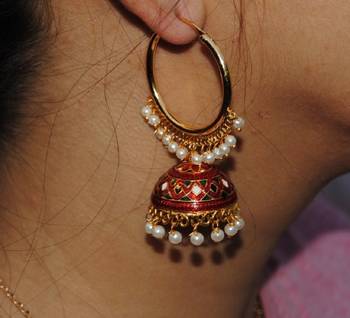 Colorful Red Green Bali Meenakari Jhumkas 1