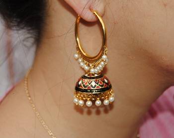 Colorful Red Black Bali Meenakari Jhumkas 1