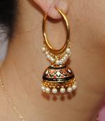 Colorful Red Black Bali Meenakari Jhumkas