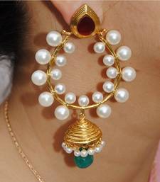 Pearly Red Green Designer Jhumka Earrings