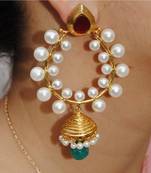 Pearly Red Green Designer Jhumka Earrings