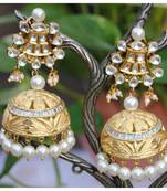 Classic Pearl Diamond Gold Jhumka Earrings