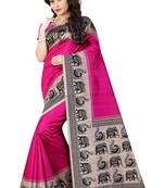 Pink printed bhagalpuri silk saree with blouse
