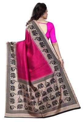 Pink printed bhagalpuri silk saree with blouse 2
