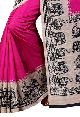 Pink printed bhagalpuri silk saree with blouse 4