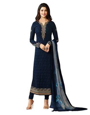 Blue embroidered georgette salwar with dupatta 1