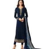 Blue embroidered georgette salwar with dupatta