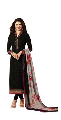 Black embroidered georgette semi stitched salwar with dupatta 1