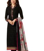 Black embroidered georgette semi stitched salwar with dupatta