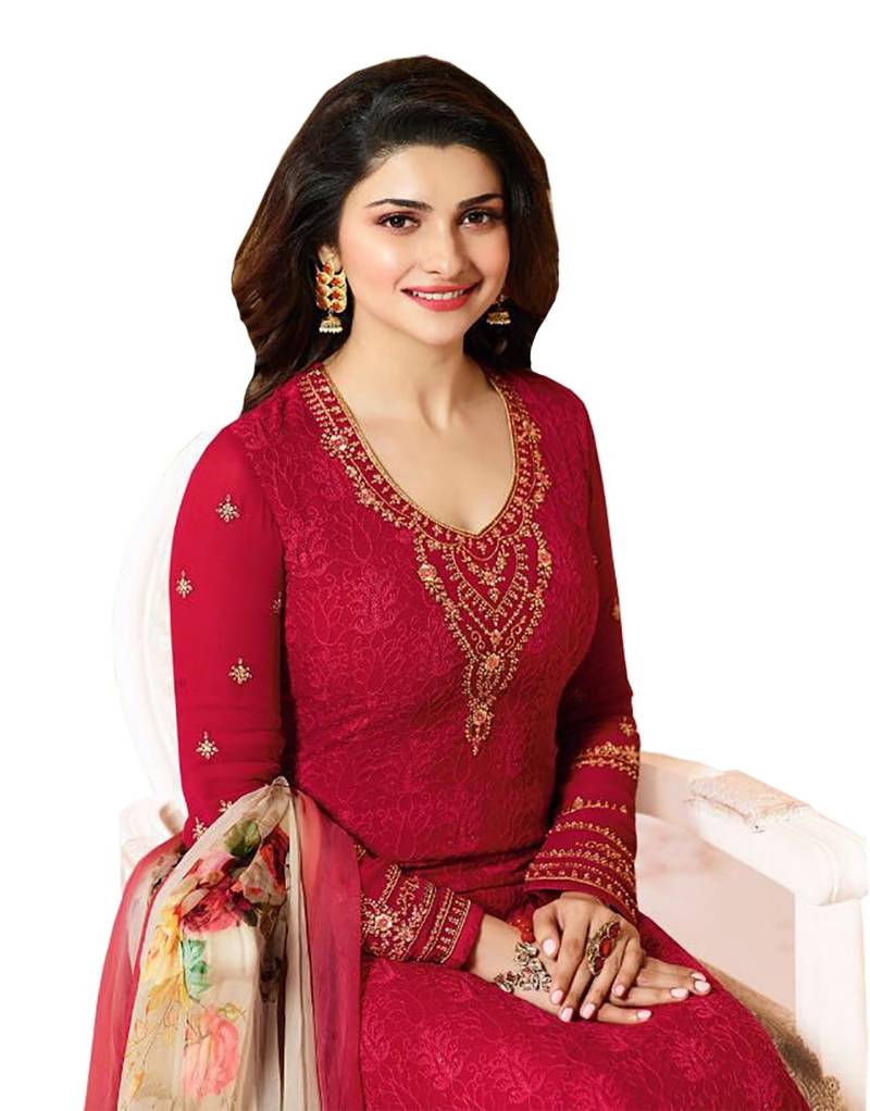 Red embroidered georgette salwar with duptta