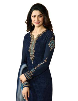 Blue embroidered georgette salwar with dupatta 3