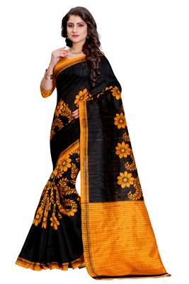 Black printed bhagalpuri silk saree with blouse 1