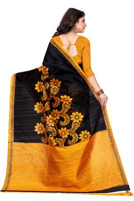 Black printed bhagalpuri silk saree with blouse 2