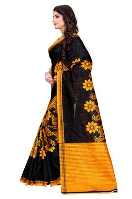Black printed bhagalpuri silk saree with blouse 3