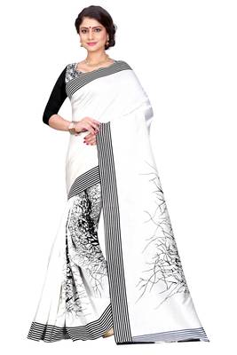 White printed bhagalpuri silk saree with blouse 1
