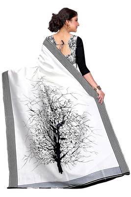 White printed bhagalpuri silk saree with blouse 2