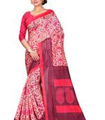 Pink printed bhagalpuri silk saree with blouse