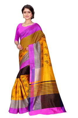 Multicolor printed bhagalpuri silk saree with blouse 1