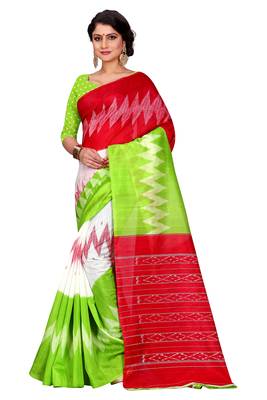 Green printed bhagalpuri silk saree with blouse 1