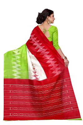 Green printed bhagalpuri silk saree with blouse 2