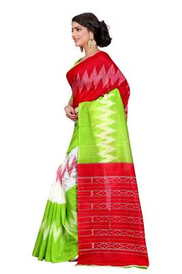 Green printed bhagalpuri silk saree with blouse 3