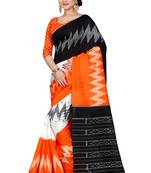 Orange printed bhagalpuri silk saree with blouse