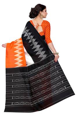 Orange printed bhagalpuri silk saree with blouse 2