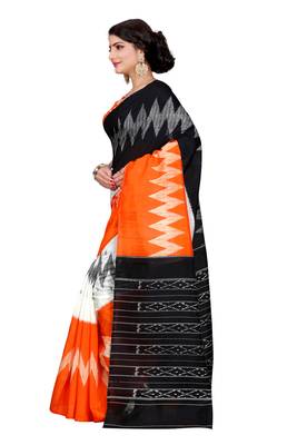 Orange printed bhagalpuri silk saree with blouse 3