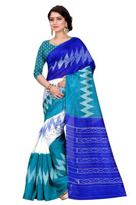 Blue printed bhagalpuri silk saree with blouse 1