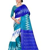 Blue printed bhagalpuri silk saree with blouse