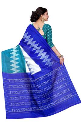 Blue printed bhagalpuri silk saree with blouse 2