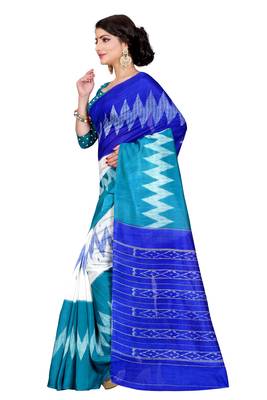 Blue printed bhagalpuri silk saree with blouse 3