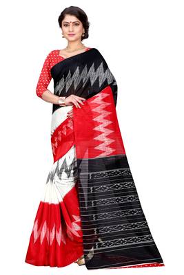 Black printed bhagalpuri silk saree with blouse 1