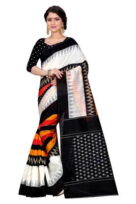 Black printed bhagalpuri silk saree with blouse 1