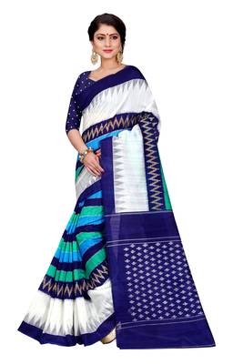 Blue printed bhagalpuri silk saree with blouse 1