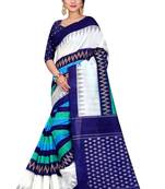 Blue printed bhagalpuri silk saree with blouse