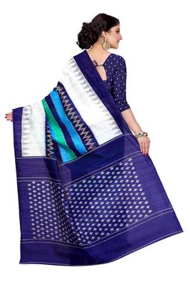 Blue printed bhagalpuri silk saree with blouse 2