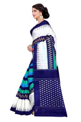 Blue printed bhagalpuri silk saree with blouse 3