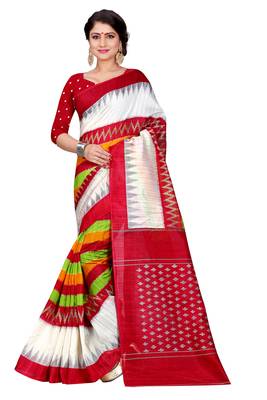 Red printed bhagalpuri silk saree with blouse 1