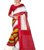 Red printed bhagalpuri silk saree with blouse