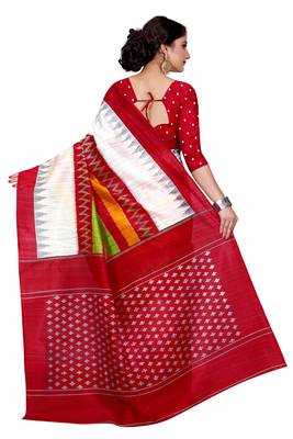Red printed bhagalpuri silk saree with blouse 2