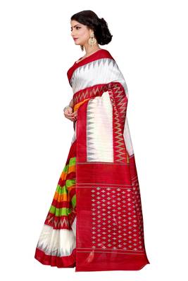Red printed bhagalpuri silk saree with blouse 3