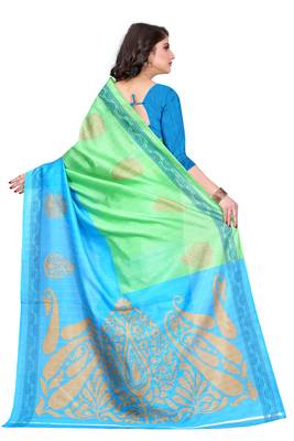 Blue printed bhagalpuri silk saree with blouse 2