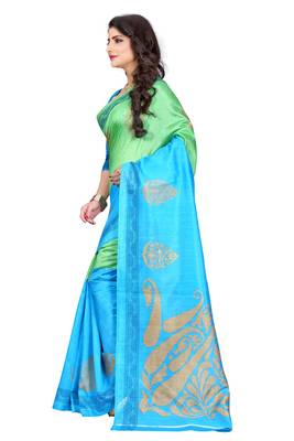 Blue printed bhagalpuri silk saree with blouse 3