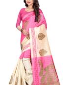 Pink printed bhagalpuri silk saree with blouse