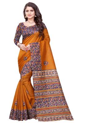 Mustard printed bhagalpuri silk saree with blouse 1